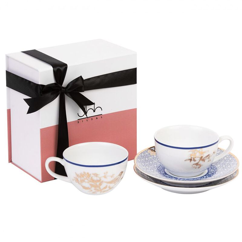 Gift Box Of 2 Kunooz Porcelain Tea Cups and Saucers, large